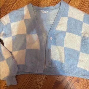 No Boundaries Blue and Cream Checkered Cardigan